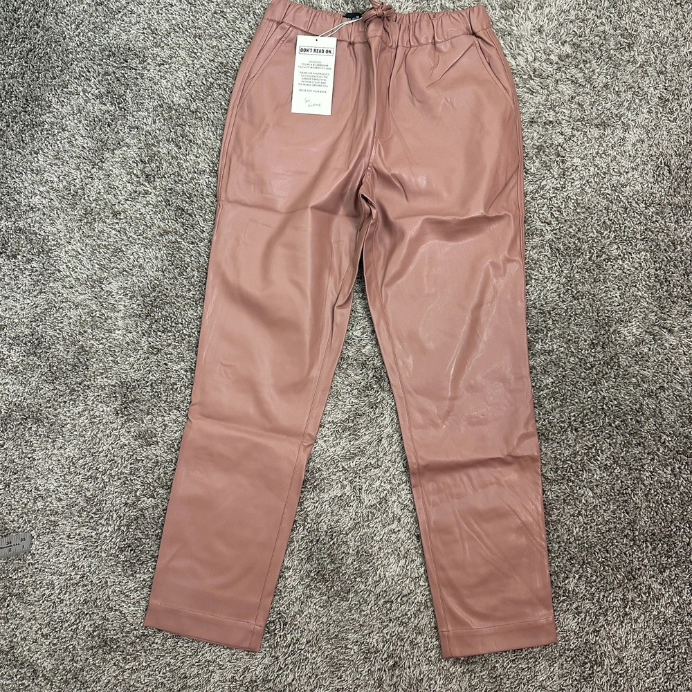 Wildfang The Empower Vegan Leather Rose Brown Pants Medium Drawstring New BBB